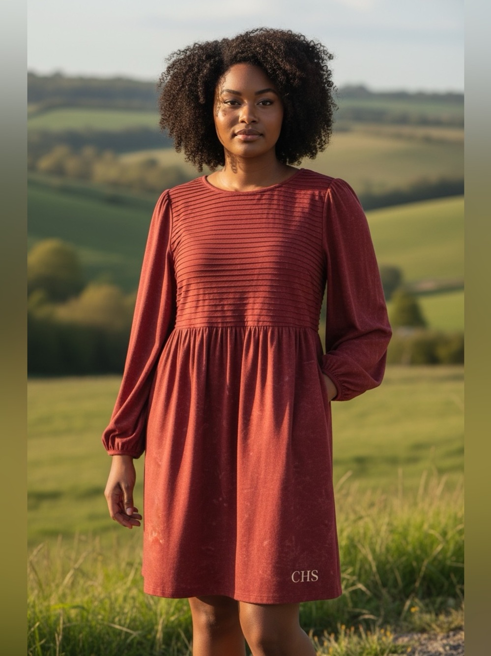 Petal Dew Chic Long-Sleeve Burgundy Dress